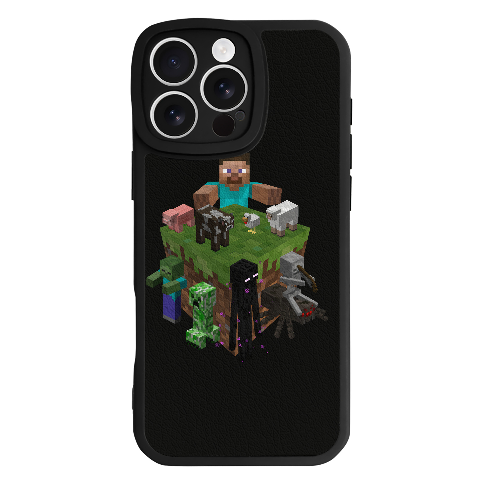 （画像用） マインクラフト ブロックの世界 Minecraft MC Block world 【iPhone 16シリーズ対応】シリコンスマホケース（レザー調） 材質：シリコン